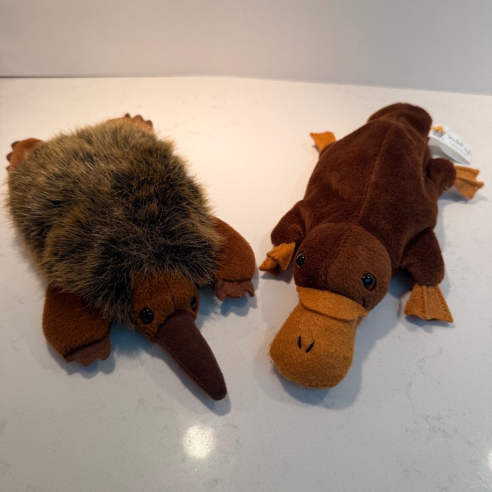 Vintage 2000s Windmill Toys Australia Made Echidna & Platypus Plush Beanie Lot